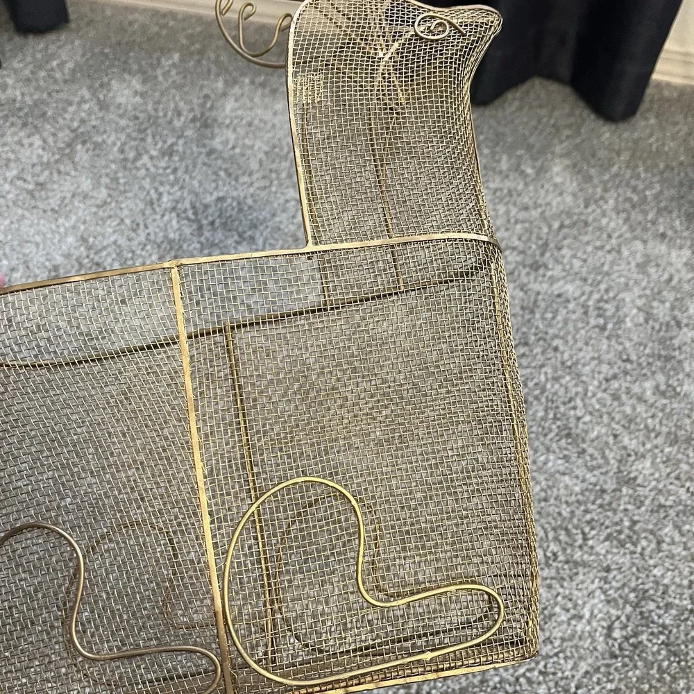 VTG MCM Gold Wire Mesh Reindeer Basket Holiday Christmas Card Ornament Planter